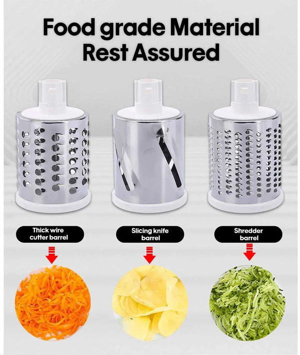 3 in 1 Rotary Vegetables Mandoline/Cutter - Manual Tabletop Drum Cutter